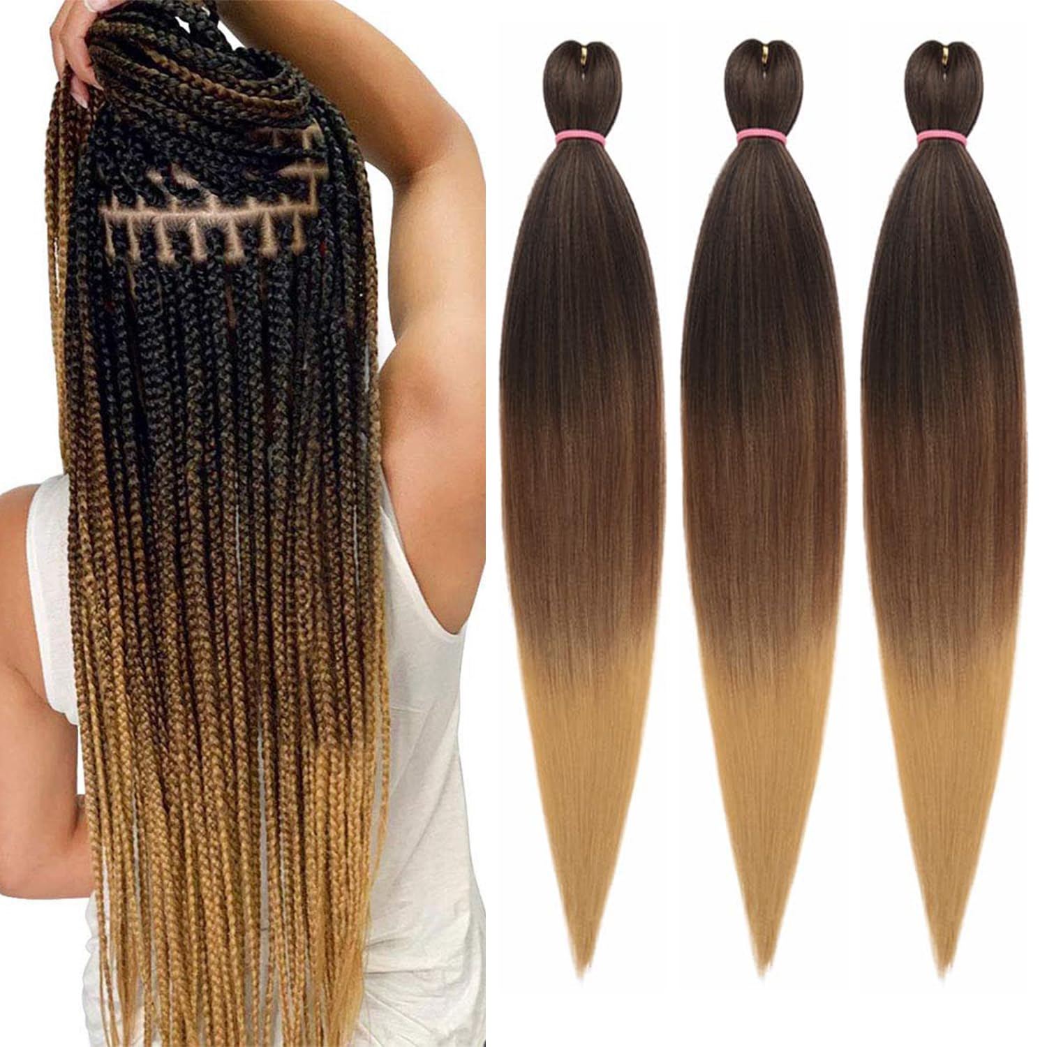 Mscat 26 Inch 3 Packs Pre Stretched Braiding Hair Three Tones Pre Stretched Braiding Professional Synthetic Prestretched Crochet Braids Hair Extension Hot Water Setting Yaki Texture (1B3027#) — image 1