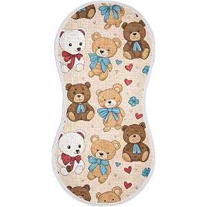 FLildon Muslin Burp Cloth for Baby 1PC Cute Stuffed Bears Super Absorbent Burping Cloths, Bibs for Newborn Boys Girls