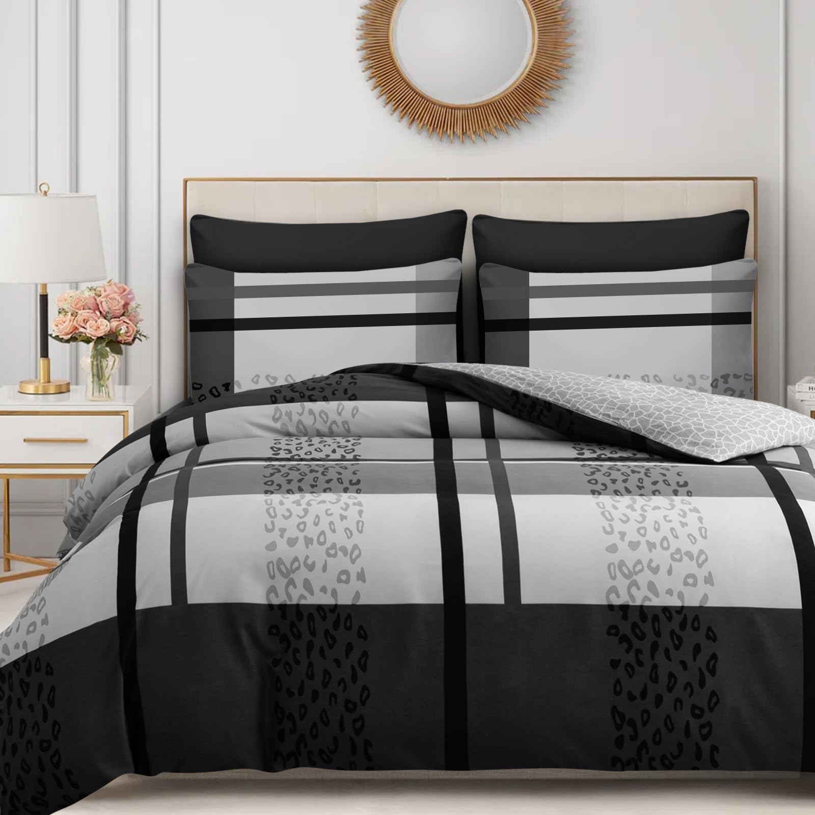 DEKORO Single Duvet Cover Set - Reversible Doublesided Duvet Cover - Premium Microfibre - Ultrasoft Durable Bedding Sets Grey