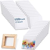 Maitys 100 Pcs 2 x 2 Inch Mini Canvas Panels Bulk Small Stretched Canvas Blank Square Boards for Painting Teenagers Art Kids Craft Oil Acrylics