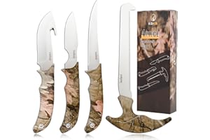Kalkal Field Dressing Kit Hunting Knife Set, Portable Butcher Game Processing Set with Gut-Hook Skinning Knife, Caping & Boning Knives, for Hunting, Survival, Fishing, Camping, Hunting Gifts for Men