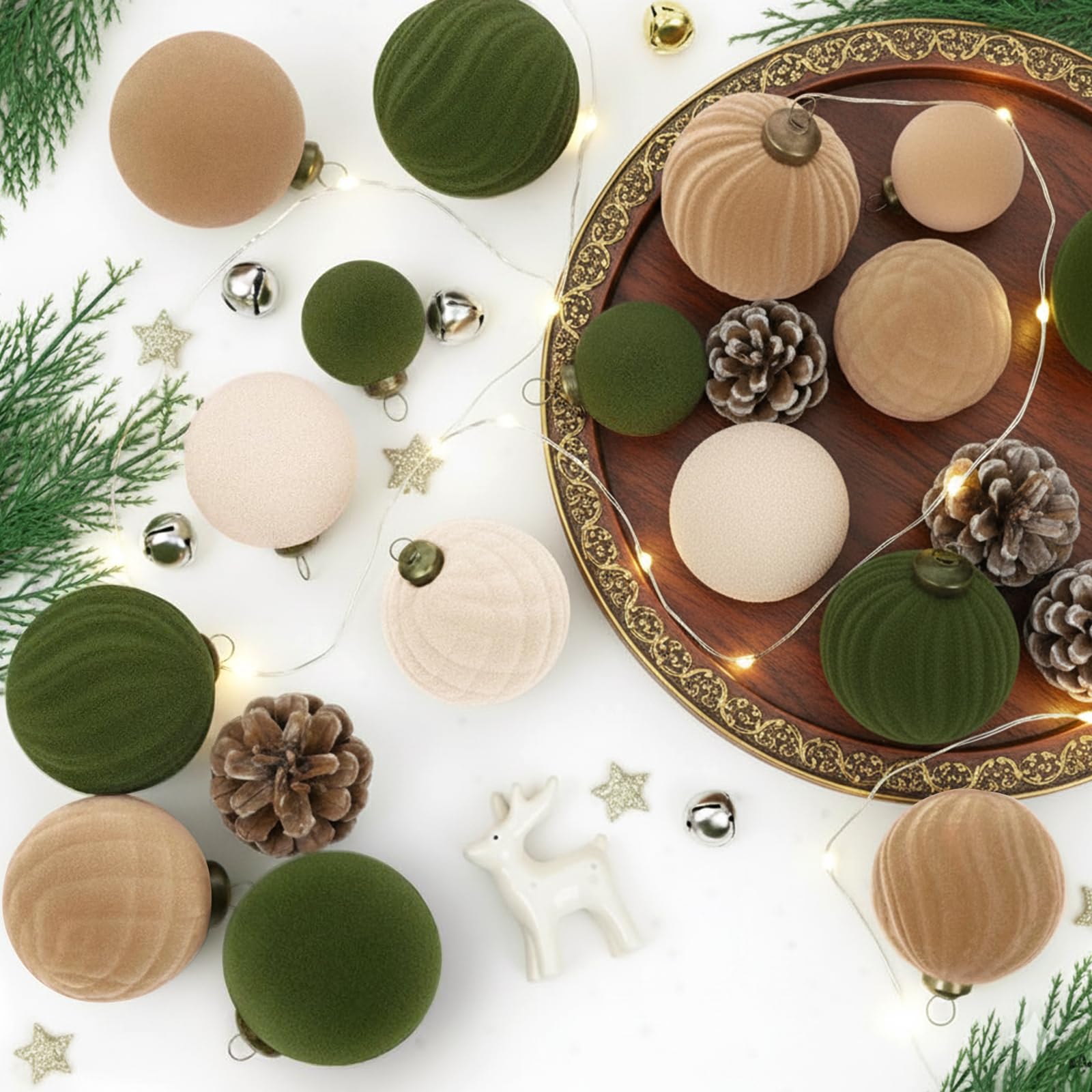 Photo 1 of XmasExp 36PCS Velvet Christmas Ornaments Set Mixed Flocked Balls Ornaments Shatterproof Christmas Tree Decorations for Holiday,Party,Home?Mixed?