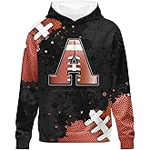 COZYAURA Boys Hoodies Custom Sports Sweatshirts for Kids - Football Graphic Hooded Pullover Gifts for Teens Youth Brown