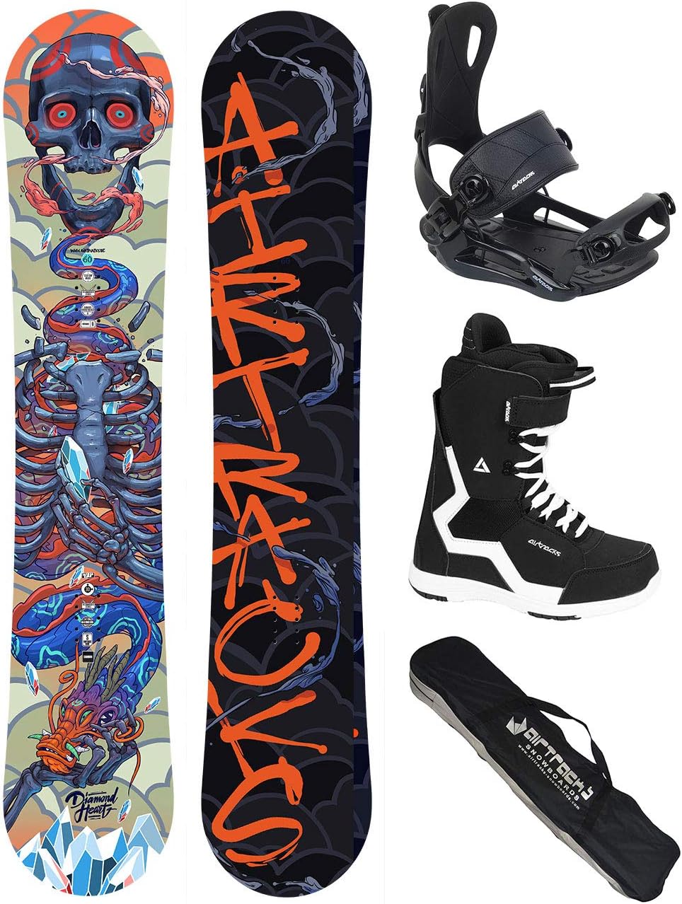 AIRTRACKS SNOWBOARD SET/DIAMOND HEART CARBON SNOWBOARD WIDE ROCKER + SOFTBINDING MASTER FASTEC + SOFTBOOTS + SB BAG / 150 150 160 / cm