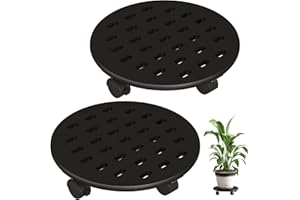 FILWH Plant Caddy 13 Inch Bamboo Plant Stand Indoor Outdoor 2 Pack Plant Pulley With 360° Lockable Caster Wheels Plant Shelf Corner Display Rack(Black)