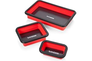 SANDOR Collapsible Magnetic Parts Tray Set - 3 Different Size Tool Trays for Screw, Bolts, Nuts, Washers, Pins and Other Small Metal Parts, Mechanic Tool Gifts for Men - Red