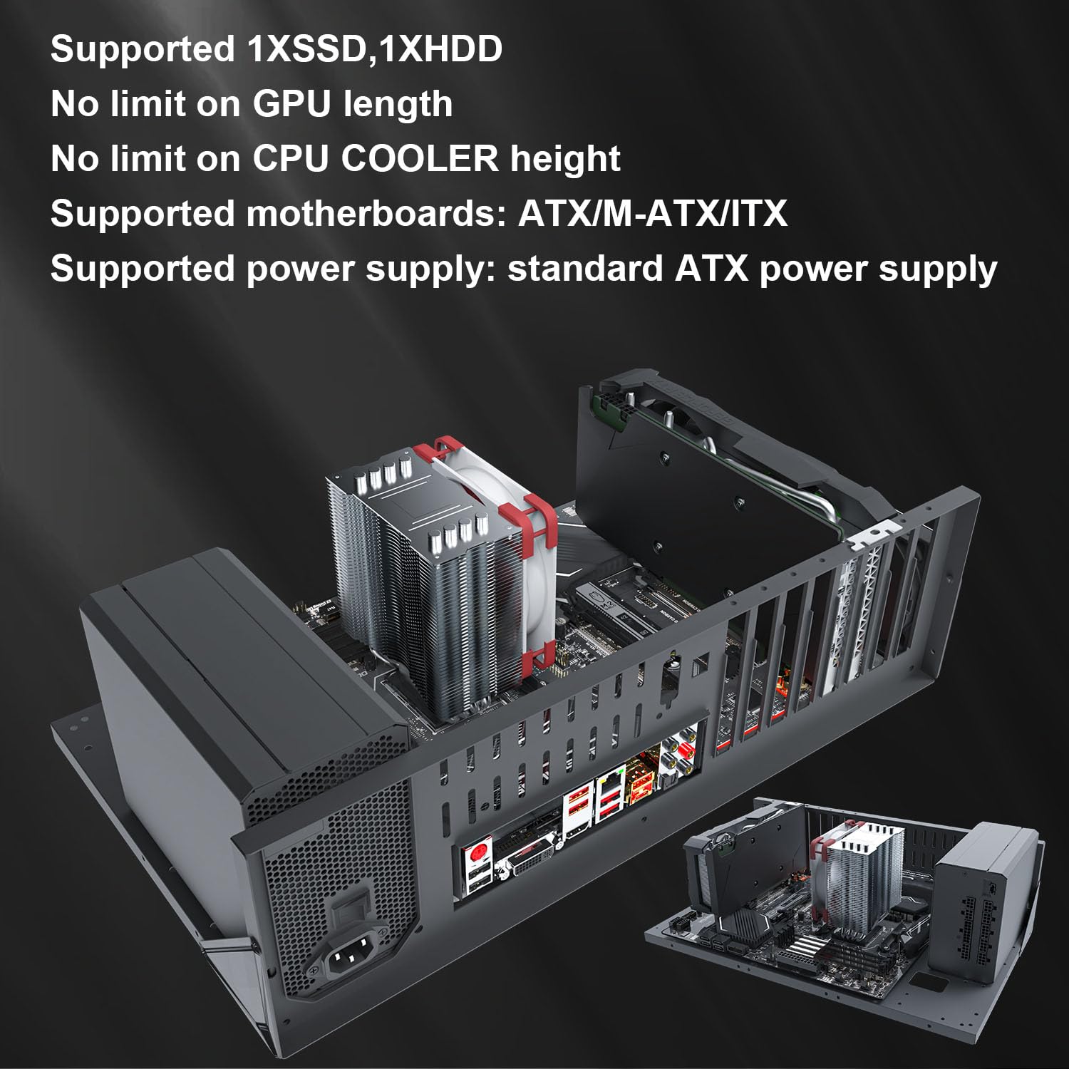 DIY Gaming Computer Case - ATX/M-ATX/ITX Motherboard Compatible, Open Chassis Rack, Mid Tower, Widely Body Heat Dissipation Design, Test Bench