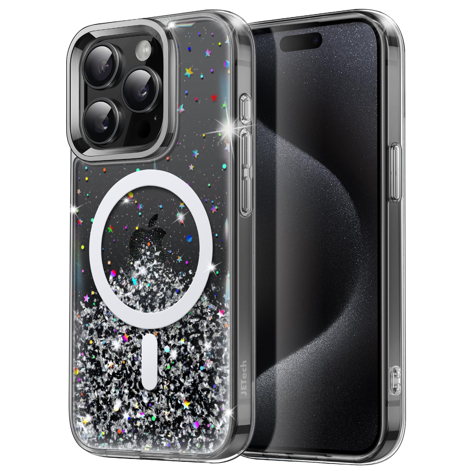 Photo 1 of JETech Glitter Case for iPhone 15 Pro 6.1-Inch Compatible with MagSafe, Clear Cute Bling Sparkle for Women and Girls, Shiny Shockproof Magnetic Sparkly Phone Cover (Black Titanium)