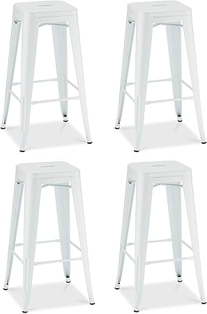 Ibbe Design 4er Set Weiss Stahl Barstuhle Vintage Industrial Metallstuhle Kuchenstuhle Stapelbar Metall Stuhl Felix Sitzhohe 76 Cm 43x43x76 Cm Amazon De Kuche Haushalt