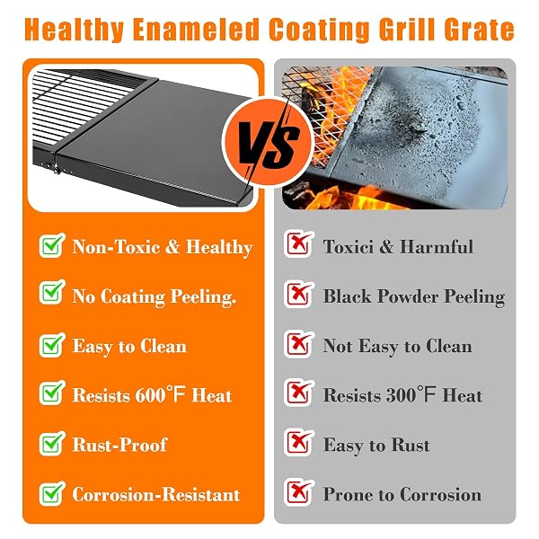 GRILL FORCE FOLDING CAMPFIRE GRILL,ENAMELED COATING GRATE, HEAVY DUTY CAMP GRILL GRATE, PORTABLE CAMPING GRATES OVER FIRE PIT, CAMPFIRE GRILL COOKING EQUIPMENT WITH CARRYING BAG FOR OUTDOOR COOKING
