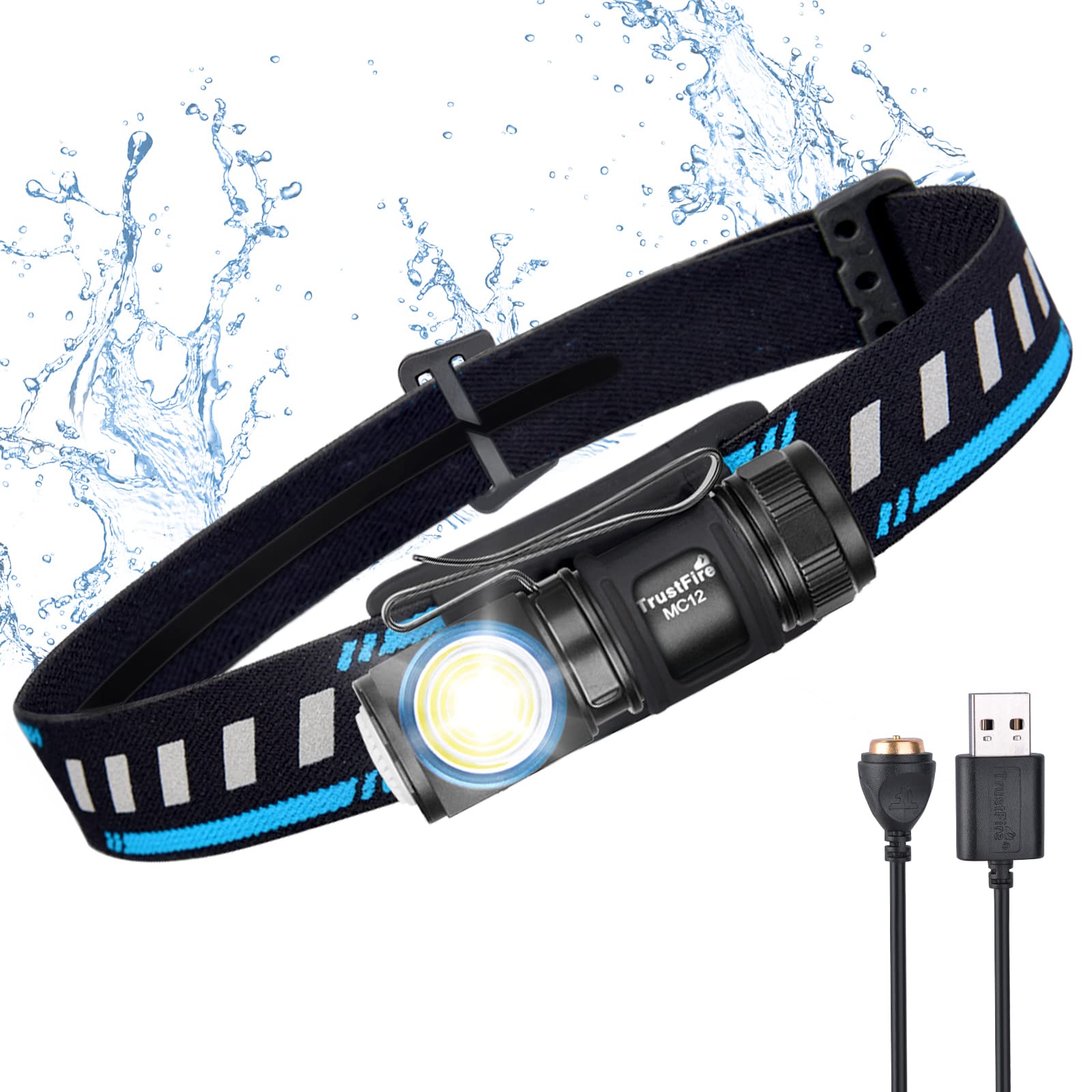 TrustFire LED Head Torch Rechargeable MC12 USB Headlamp,1000 LM Torches Led Super Bright，Adjustable with 5 Modes Headlight with IPX68 Waterproof for Running Cycling Walking Hiking