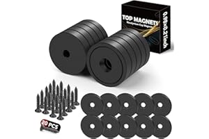 TOP MAGNETS Strong Magnets, 65LBS Rare Earth Magnets Heavy Duty with Screws and Iron Sheets, Black 10Pack Neodymium Cup Magnets for Door,Tool Room,Workplace and Wall Mounting