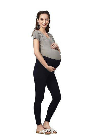 Easy Feed Womens cotton Lycra Over the Belly Maternity Leggings for Pregnant Women for pre