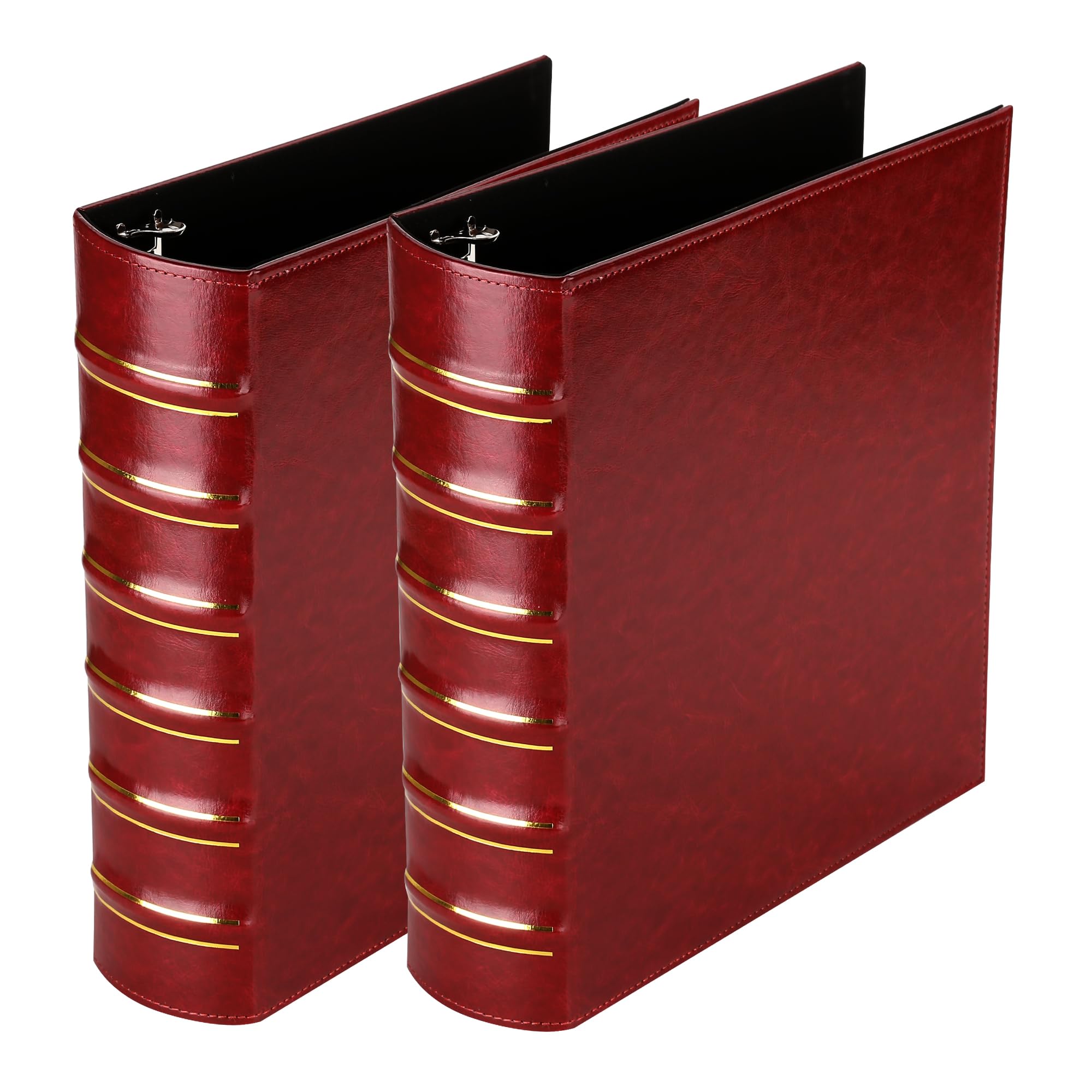 Photo 1 of LETVPVOW Vintage Hardback 3 Ring Binder 2 Inch, Professional Leather Binders 2 Inch D Ring, Holds 400 Sheets Capacity 2 Pack - Dark Red