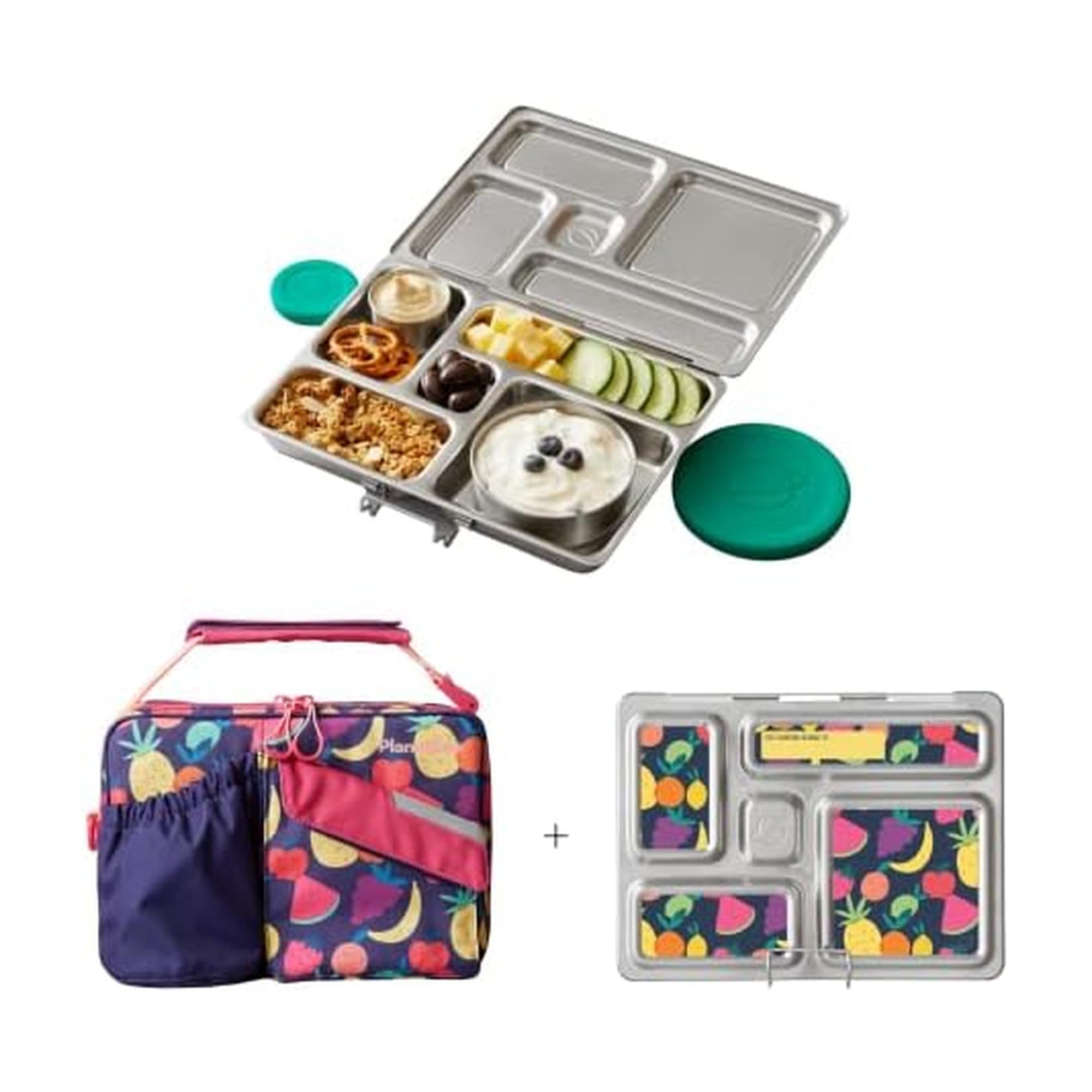 Photo 1 of PlanetBox Rover Stainless Steel Bento Box Style Lunch Box Kit for Kids with 5 Compartments,Tutti Frutti Edition includes Insulated Lunch Bag, Leakproof Food Containers and Matching Magnets