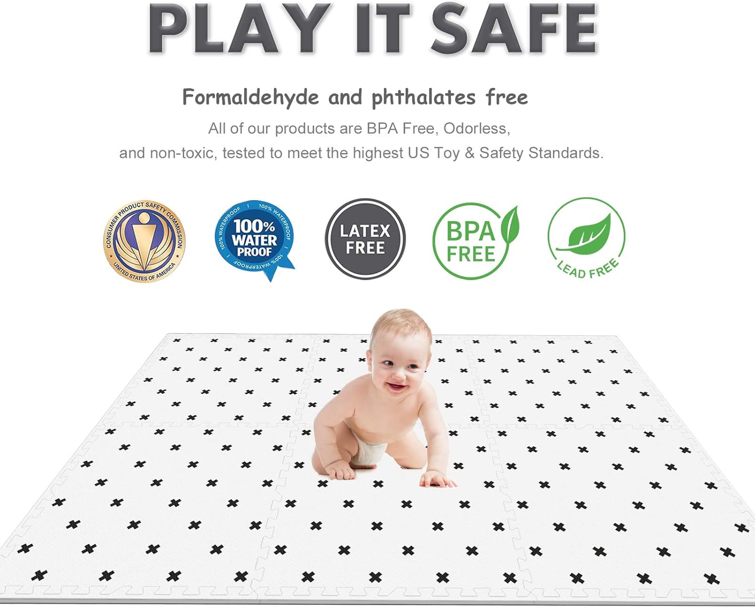 Extra Large Baby Foam Play Mat - 4FT x 6FT Non-Toxic Puzzle Floor Mat for Kids & Toddlers (White with Black Cross): Toys & Games