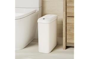 EKO Automatic Bathroom Trash Can with Lid, 2.6 Gallon Slim Touchless Garbage Can, Waterproof Motion Sensor Trash Bin for Bathroom, Office, Kitchen, White