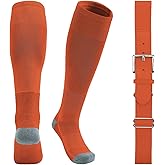 QBK Youth Baseball Socks & Belt Combo Set for Kids 2-16 Years -Softball/Tee Ball Accessories (1 Pair + 1 Belt, Unisex)