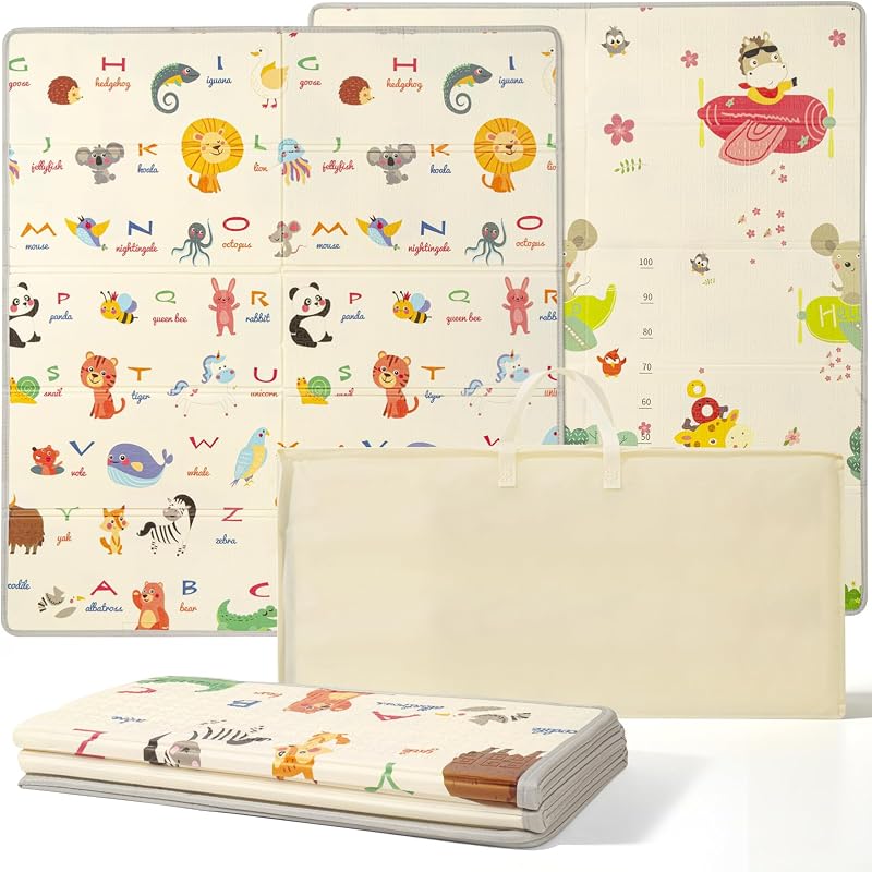Hibtn Baby Play Mat 150x180cm Foldable Reversible Waterproof Foam