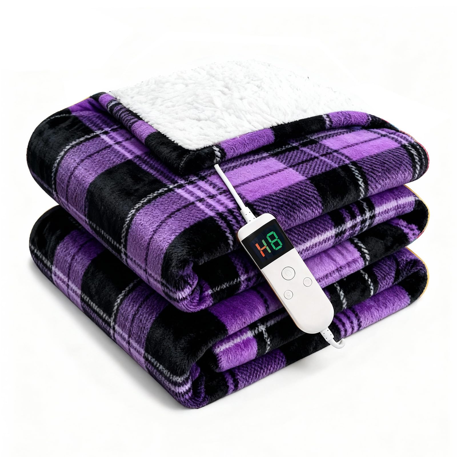 Photo 1 of Electric Blanket Heated Throw, Soft Flannel 50"x60" Plaid Heating Blanket with 8 Hours Auto Off 10 Fast Heating Levels Machine Washable Sherpa Heated Blanket with Overheating Protection