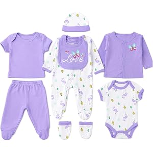 EVYRISSIA Baby Clothing Sets Unisex 8‑Piece Newborn Layette Essential Gift Bodysuit Outfit