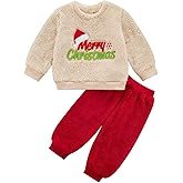 Luckrizyy Baby Girl Boy Christmas Outfit Santa Print Long Sleeve Sweatshirts Pants Sets Infant Toddler Winter Clothes 12M-5Y