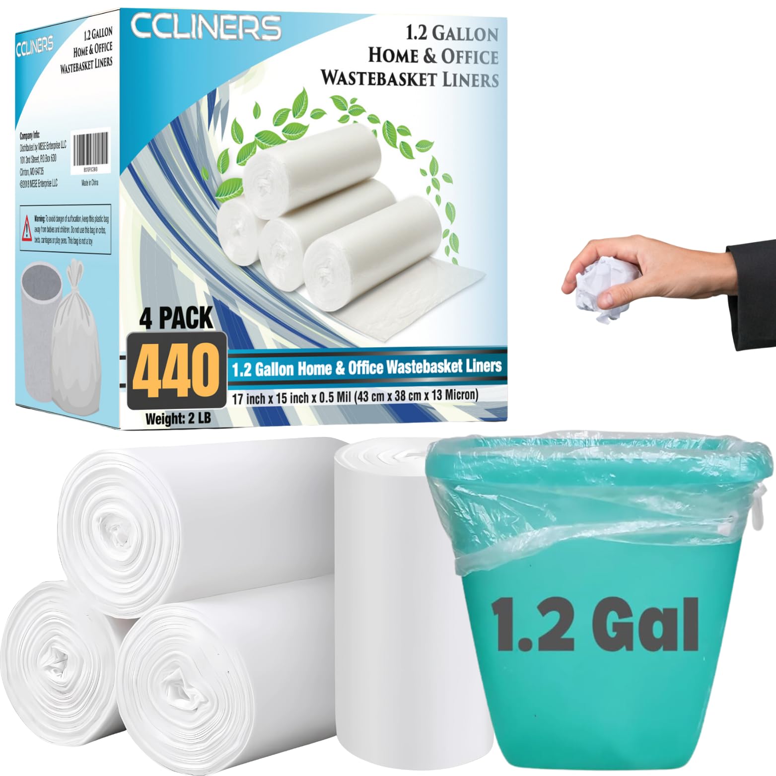 Photo 1 of 1.2 Gallon (5 Liter) Small Trash Bags (440 Count) Bathroom Garbage Bags 1 Gallon Clear Plastic Wastebasket Can Liners for Home and Office Bins, 440 Bags