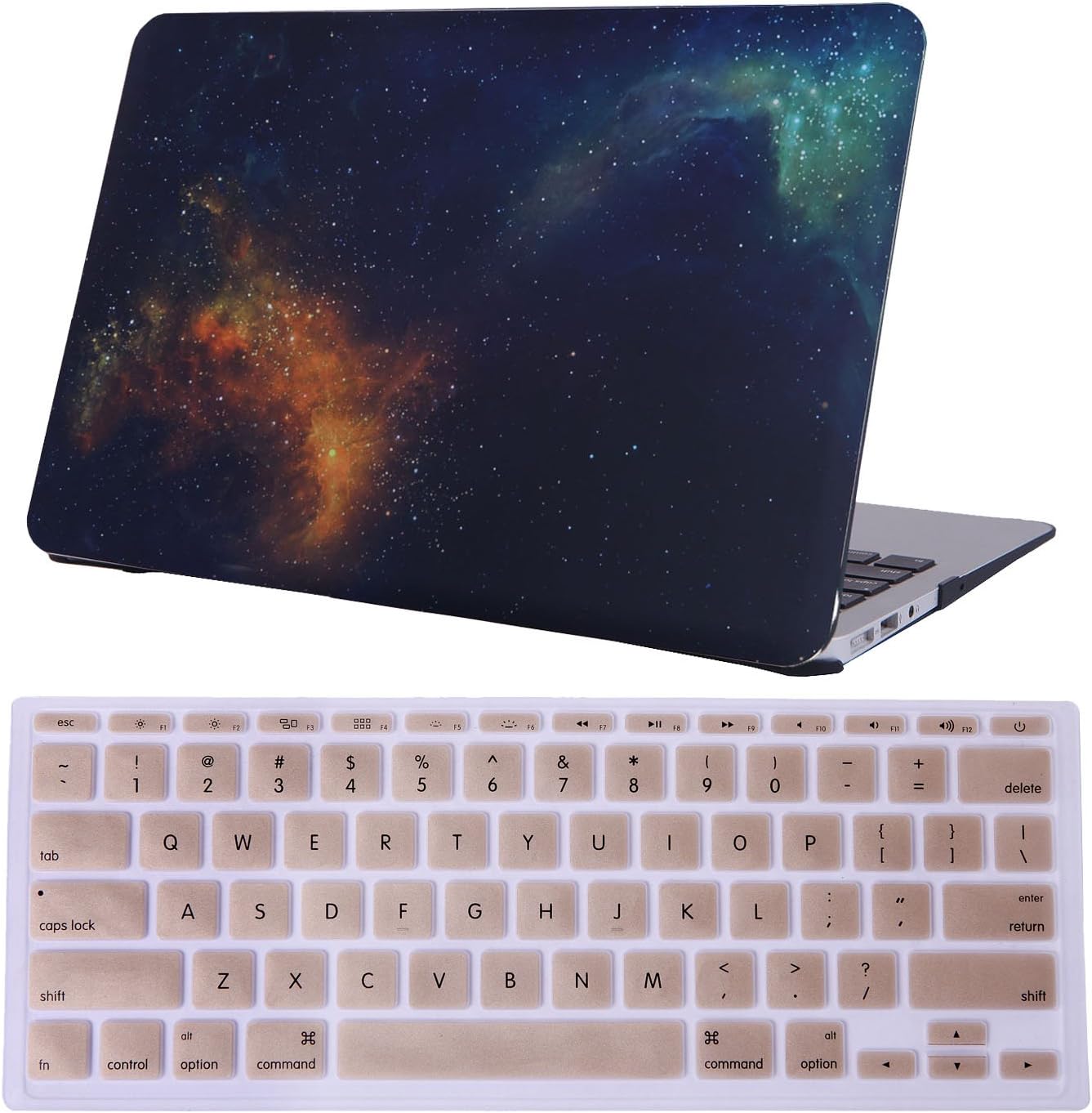 HDE Plastic Hard Shell Case and Keyboard Cover for MacBook Air 11 Inch (Models: A1370/A1465), Galaxy Fire and Ice