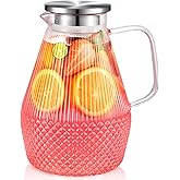 Glass Pitcher with Lid and Spout, veecom 80oz Water Pitchers for Drinks, Large Glass Jug for Juice, Lemonade, Beverage, Iced Tea Pitcher for Fridge, Heat Resistant Water Carafe with Brush