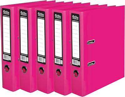 Pukka 5 x A4 Glossy 2-Ring Lever Arch File 75mm Spine Pink