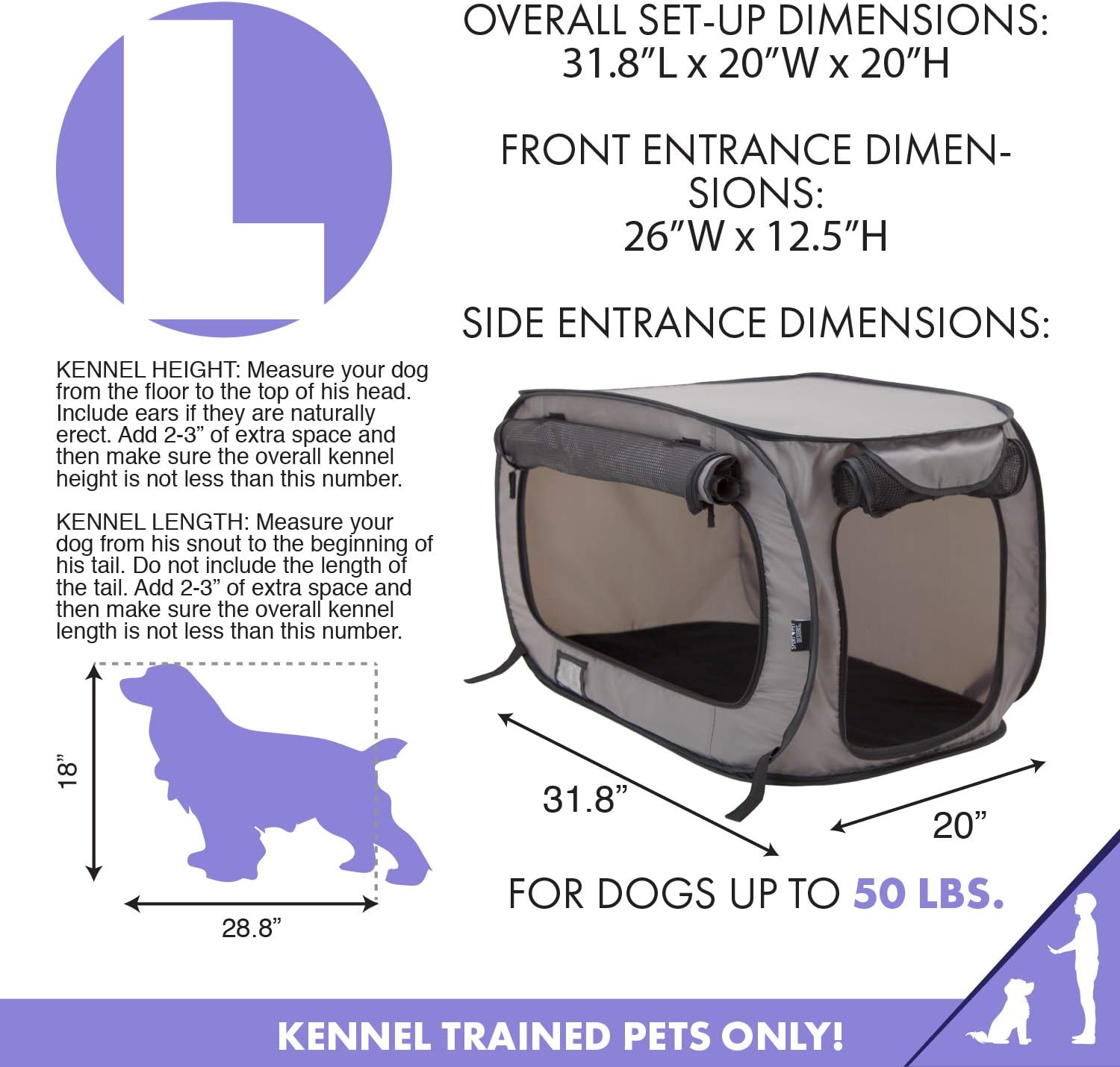 SportPet Designs Large Pop Open Kennel, Portable Cat Cage Kennel, Waterproof Pet bed, Carrier Collection : Pet Supplies