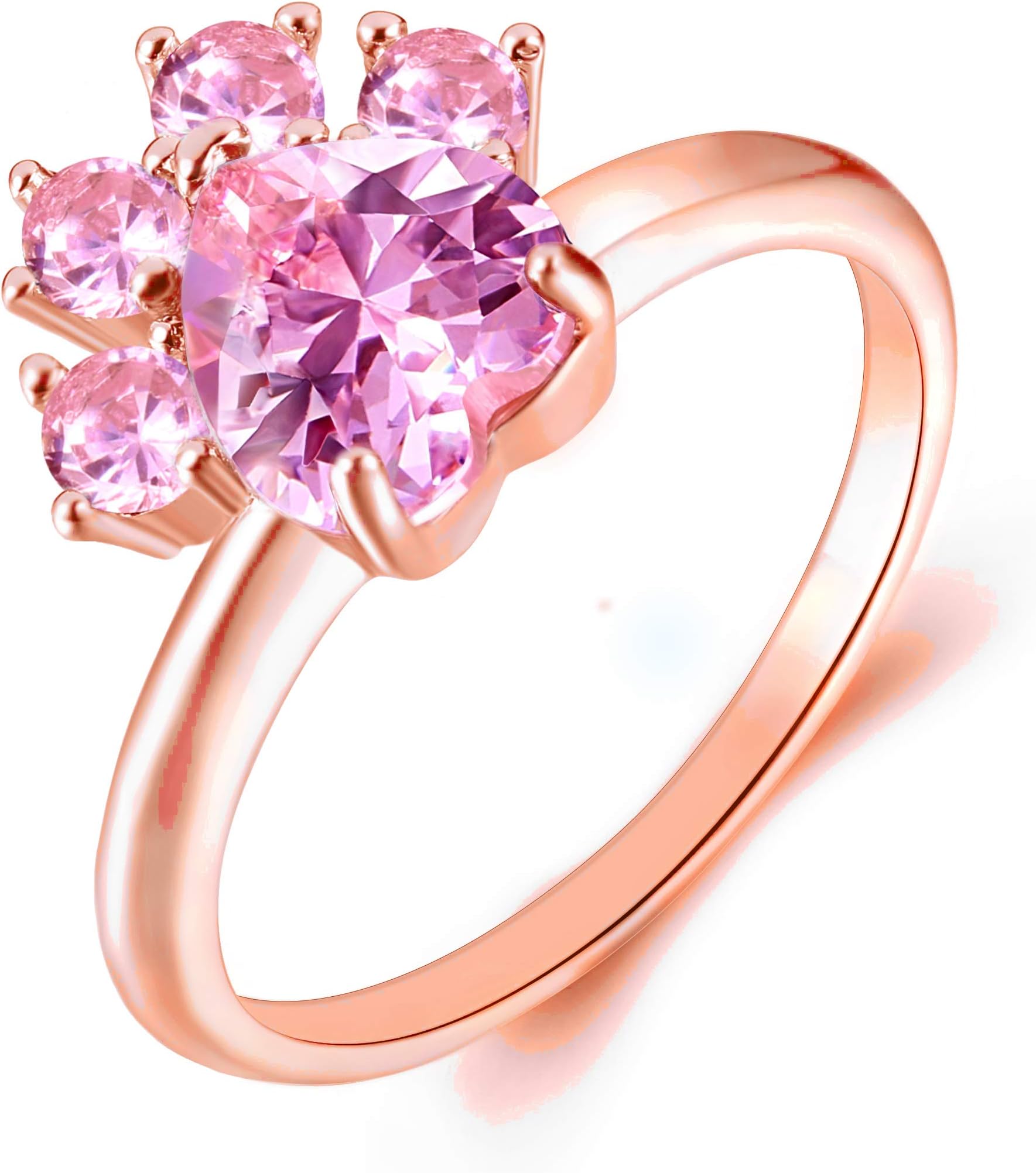 JIANGYUE Pet Paw Print Love Heart Ring for Little Girl, 18K Rose Gold Plated Love Dog Cat Claw Cubic Zirconia Ring Fashion Jewelry Mother's Birthday Gift for Women Teen Girls Pet Lovers Size 5-10
