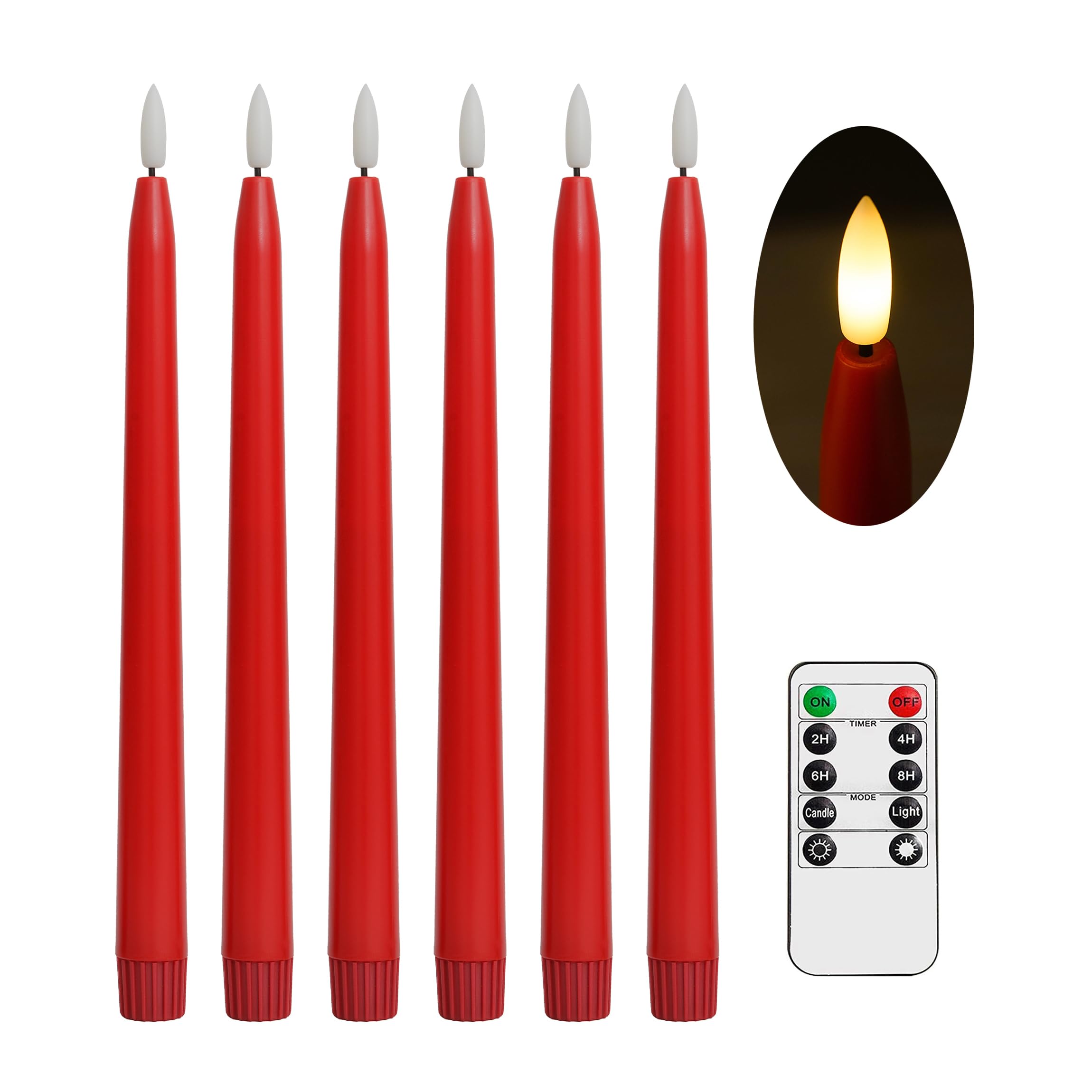 Photo 1 of Stmarry Red Flameless Taper Candles with Remote Control - 11 Inch LED Candlesticks Battery Operated, Realistic 3D Flame with Wick, Timer, Christmas Decor - Set of 6