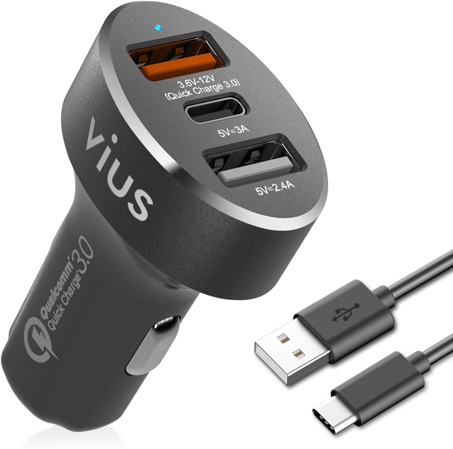 vius 54W 3-Port Quick Charge 3.0 USB Car Charger [Black] – Best for iPhone 7 6S 6 Plus 6 5SE 5S 5 5C 4S, iPad Pro Air 2 Mini, Samsung Galaxy S7 S6 Edge Plus Note 5 4, LG G5 G4, HTC, Nexus and More