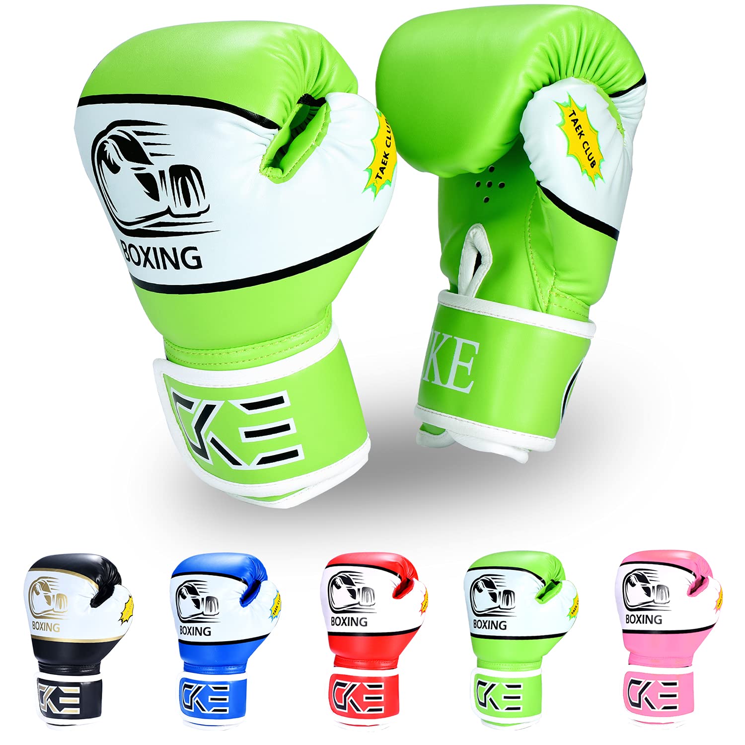 CKE Children's Boxing Gloves for 5-12 Years Boys Girls - Training Gloves for Kids Punch Bag Kickboxing Muay Thai (Green)