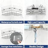 Menbyci 2 Pack Corner Shower Caddy with 8 Hooks Stainless Steel Adhesive Shelf view 5