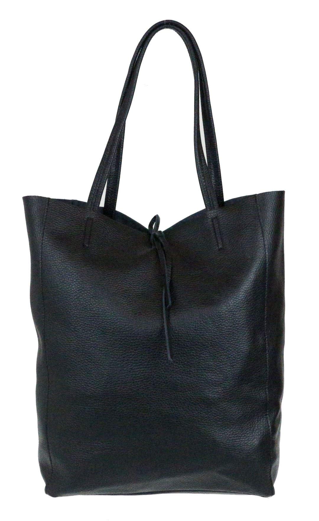 Girly Handbags Womens Open Top Genuine Leather Handbag - Black
