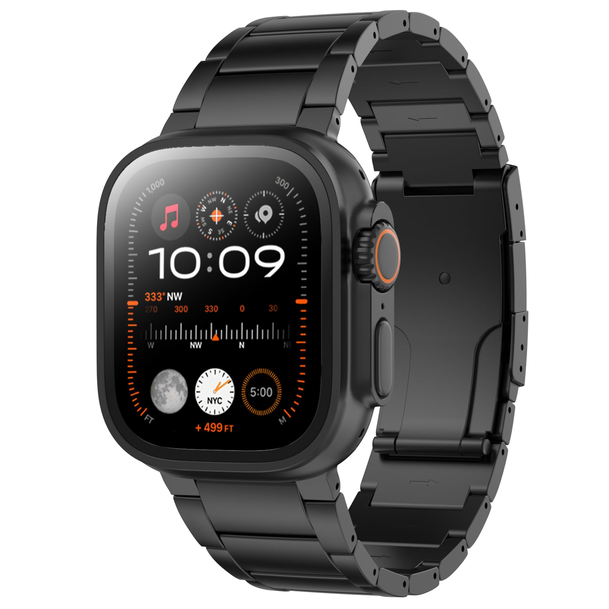 Photo 1 of LULULOOK Titanium Ultra 2/3 Watch Band - Grade 2 Titanium Metal Band for Men, Compatible with Apple Watch Ultra 3/ Ultra 2/ Ultra 49mm, Series 11/10 46mm, Folding Clasp & Adjustable Link,Black