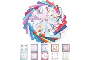 Nagpew 30 Pieces Women's Handkerchiefs, Vintage Hankies for Woman, Floral Soft Cotton Pocket Hanky Towel for Gift, Wedding, Anniversary, Father's Day, Thanksgiving Day, Assorted Colors