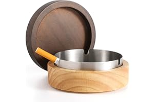 Cute Ashtrays for Cigarettes Ash Tray with Lid DDAJJAJ Wooden Ashtray with Stainless Steel Portable Decorative Ashtray Windproof Ashtray for Home,Patio,Office,Outdoors,Indoor,Parties