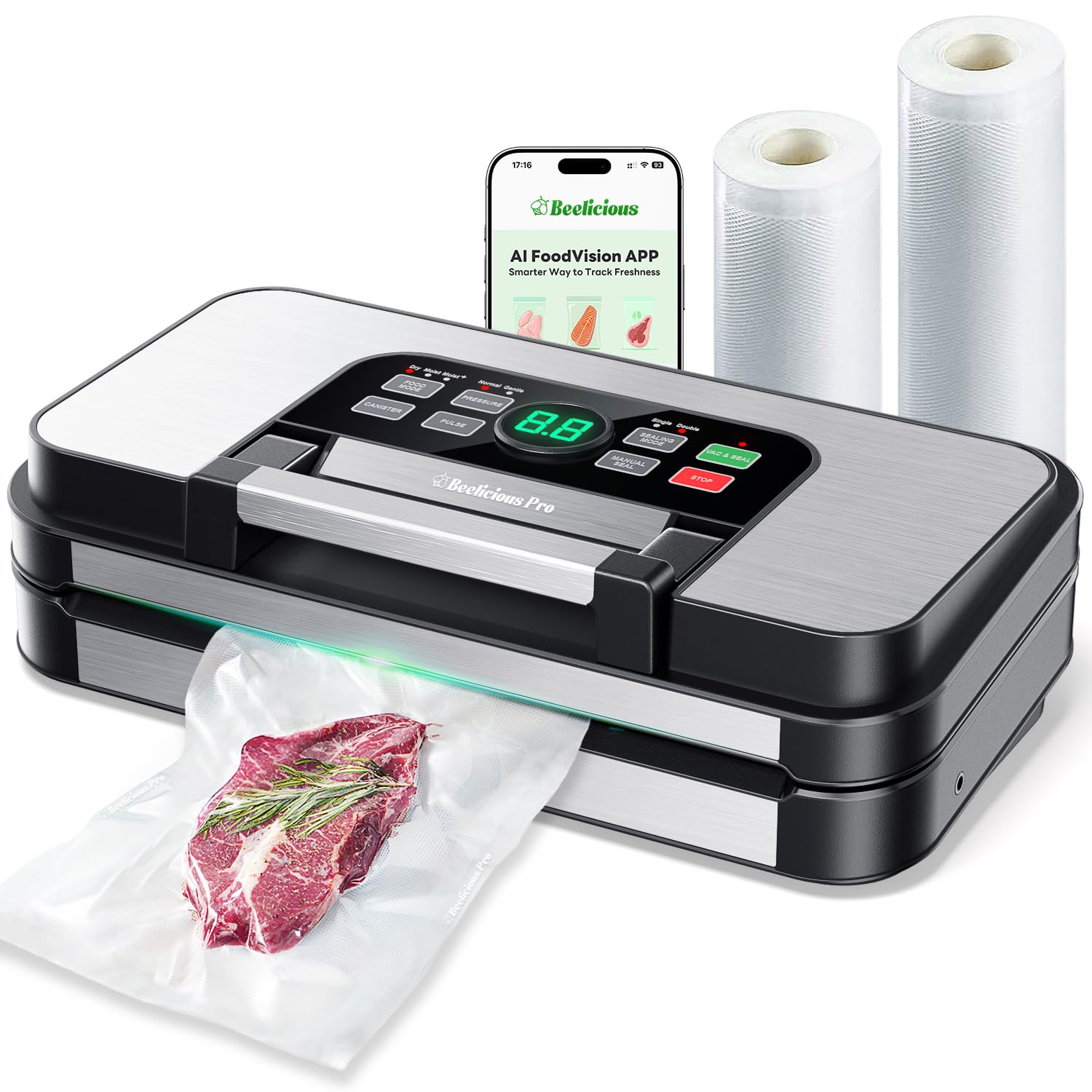 Photo 1 of 95Kpa Powerful Precision Pro Vacuum Sealer, with Double Heat Seal & Double Pump, Easy-Lock Handle, 10-in-1 Vacuum Sealer Machine for Food, Silver-Grey