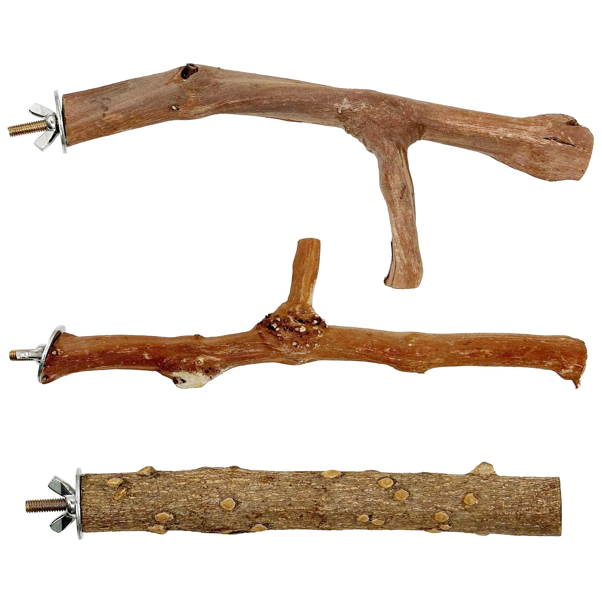 Attuslla 3 PCS Natural Grape Stick Natural Wooden Parrot Stand, 2 Grape Wood Perch, 1 Stand, Paw Grinding Fork Bird Perch Stand for Cage Accessorie, Cockatiels, Small Birds