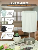 HSLighting Bedside Lamp 3-Way Dimmable Touch Table Lamp with 3D Pleated Shade view 9