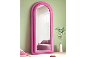 KOMCOTE Floor Mirror, Arched Full Length Mirror, Floor Mirror Freestanding, Arched Wall Mirror, Large Floor Length Mirror with Stand, Full Body Mirror, Wall Mounted Mirror, Flannel Frame, Hot Pink
