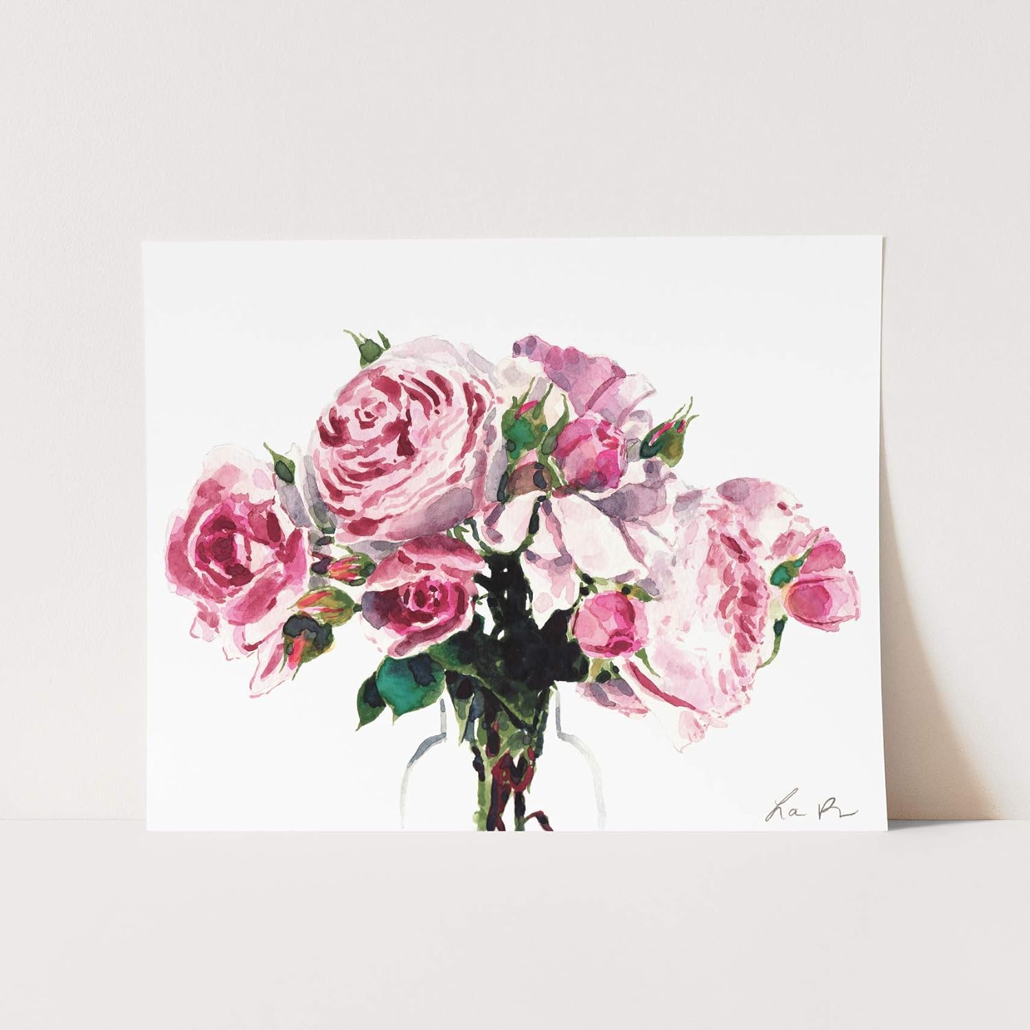 Amazon Com Pink Peony And Rose Bouquet In Glass Vase Art Print Of