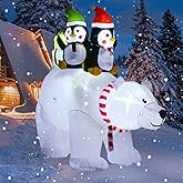 Lvydec Lighted Inflatable Polar Bear Christmas Outdoor Decoration Clearance - 7ft Blow Up Polar Bear with Santa Penguin and Built-in LED Lights for Christmas Holiday Yard Decoration