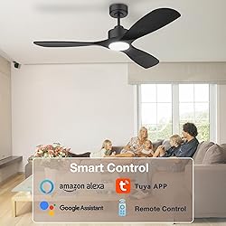 Hoenofly 52” Wood Smart Ceiling Fans with Lights