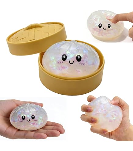 Glitter Dumpling, Squishy « Dumpling » Pailleté avec Boîte, Jouet Sensoriel à Presser pour Soulager le Stress (Bleu) - Jeux - Jouets
