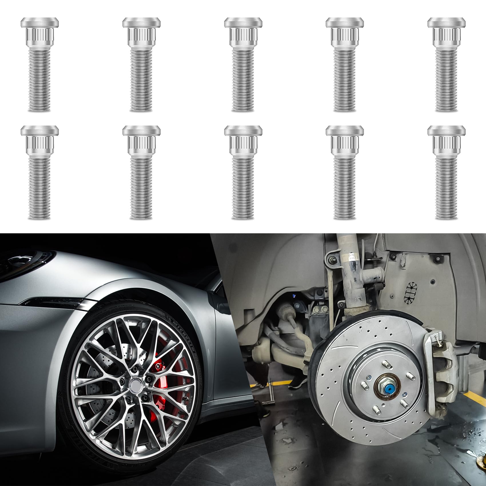 View 1 of 10PCS Wheel Studs, 49mm Long & M12x1.5 Steel Lug Bolts, Car Accessories Wheel Lug Stud Compatible with Chevy Lexus Toyota Scion Pontiac, Replace #610-266 90942-02049