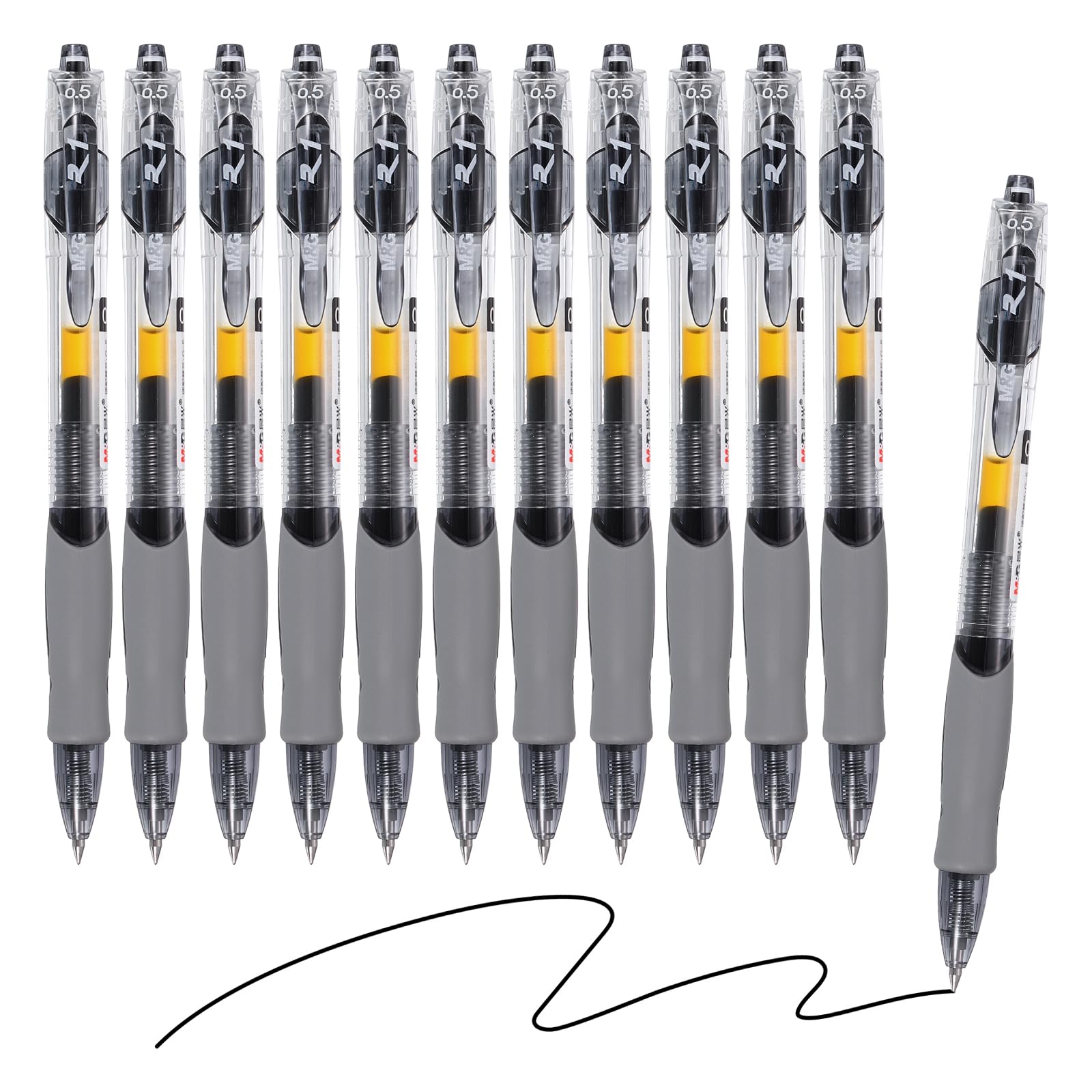 M&G Gel Pen Medium Point 0.5mm, 12 Pack Quick Dry Smooth Retractable Black Gel Ink Rollerball Pen for Home Office Writing Note Taking Journaling Business, Style 2
